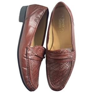 1980s French Shriner Woven Leather Loafers Men’s 12M Burgundy USA